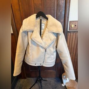 Abercrombie & Fitch Women's Vegan Leather Shearling Biker Jacket